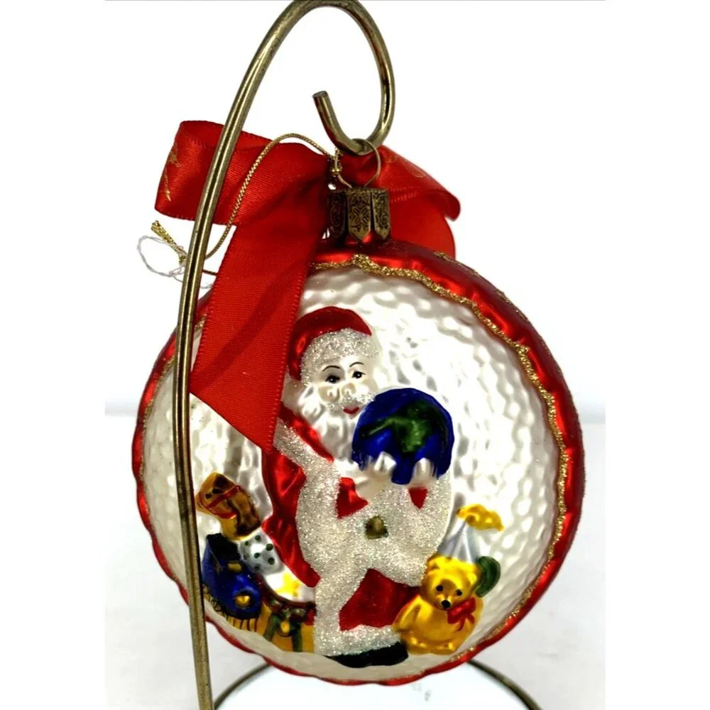 Waterford Christmas Ornament Santa Holding Globe Earth Toys Blown Glass 4